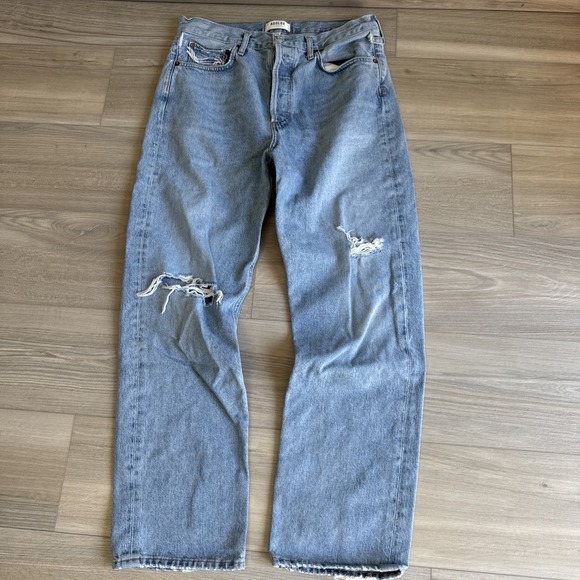 Agolde Denim - Agolde Women's High Rise Straight Blue Jeans 90s Denim Jeans Size 28